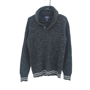 Preppy Shawl Collar Button Knit Sweater M Grey Cotton Pullover American Eagle‎